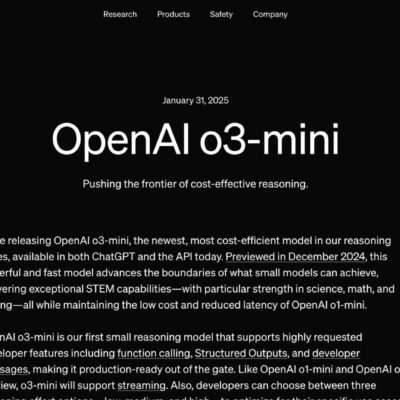 OpenAIが低コストで高性能な新モデル「o3-mini」を発表、無料プランでも技術系タスクに対応可能