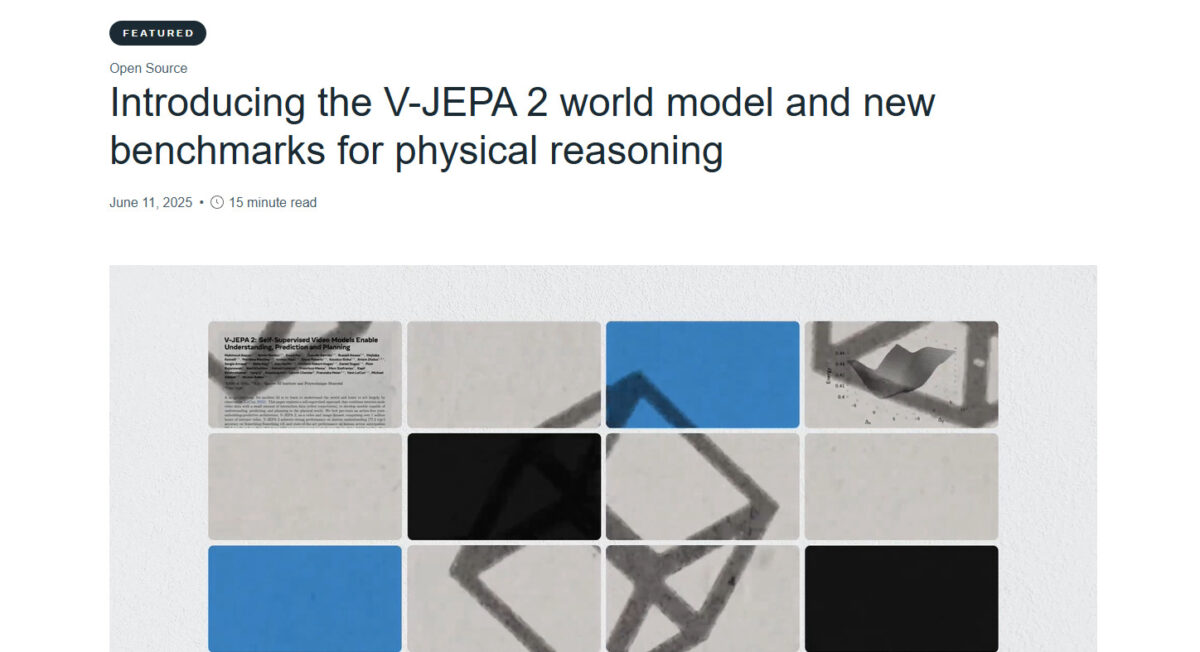 Meta、世界モデル「V-JEPA 2」を発表。ゼロショットロボット制御と物理推論ベンチマークを公開