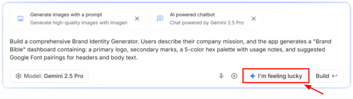 「I'm Feeling Lucky」ボタンを活用して、実際にアプリを作成