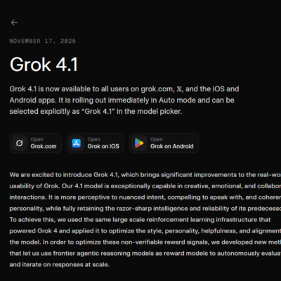 xAIがGrok 4.1を全ユーザーに提供開始、感情知能と創作性能で他社LLMを上回る評価を獲得