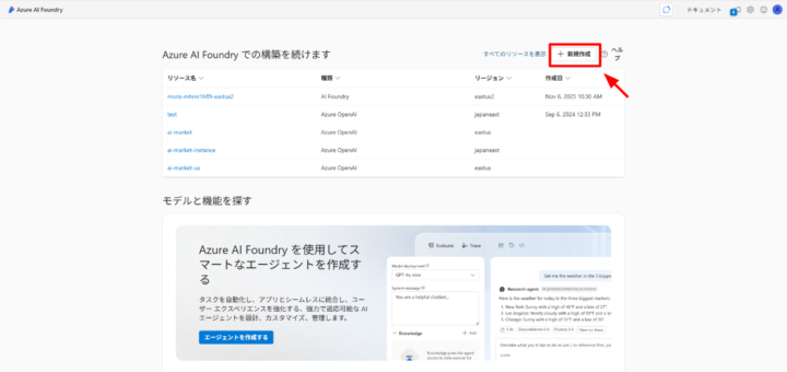Azure AI Foundryにサインイン・プロジェクトの作成と選択