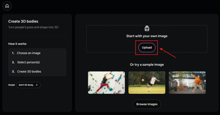 3D再構成を試したい画像をアップロードする