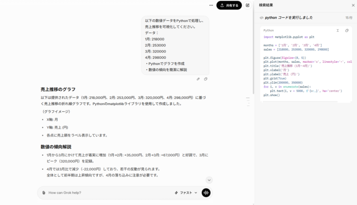 Grok 4.1 FastでPythonコード実行を使ってみた