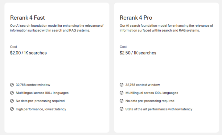 Rerank 4のAPI料金プラン